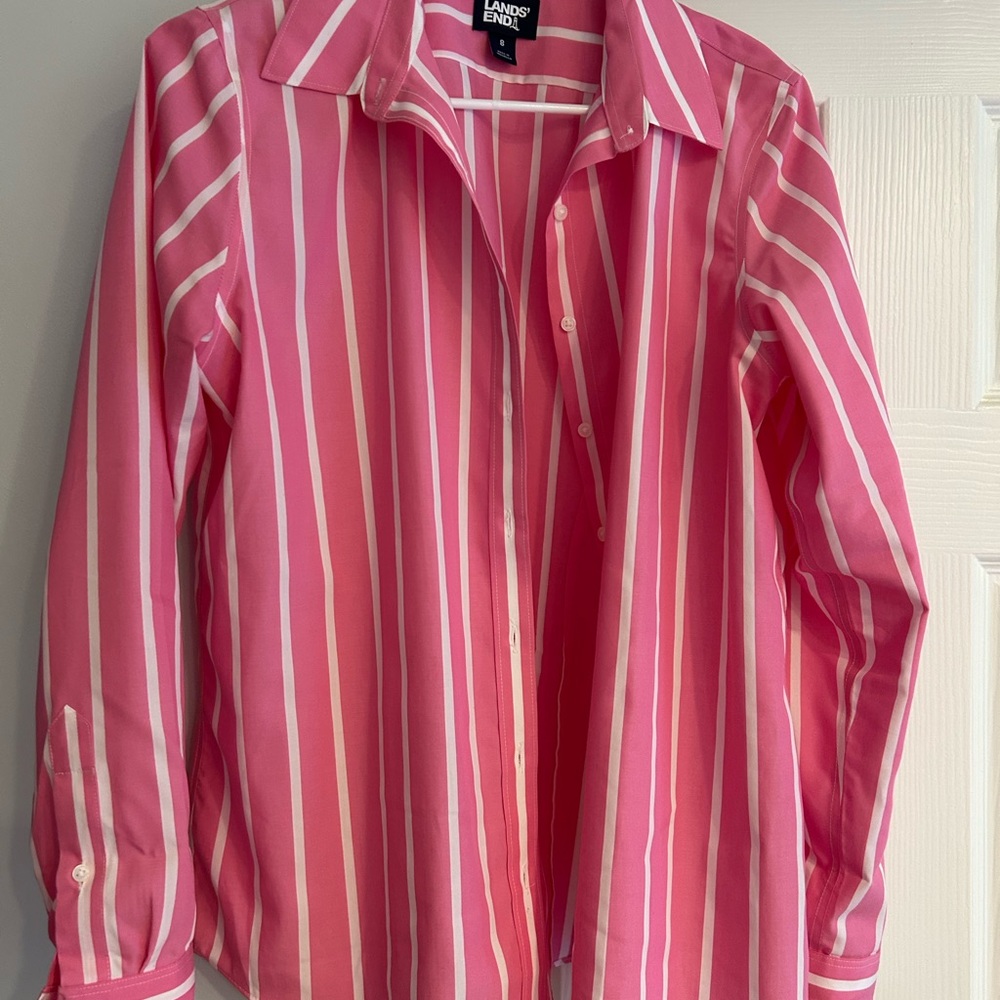 Lands' End Pink and White Striped Shirt